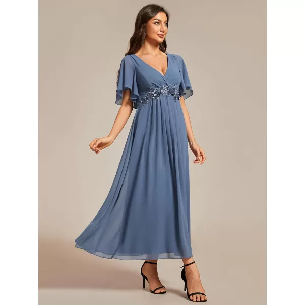 EverPretty Womens Cocktail Dresses V Neck ALine Elastic High Waist Wedding Guest Evening Party Maxi Dress 02093Dusty Navy