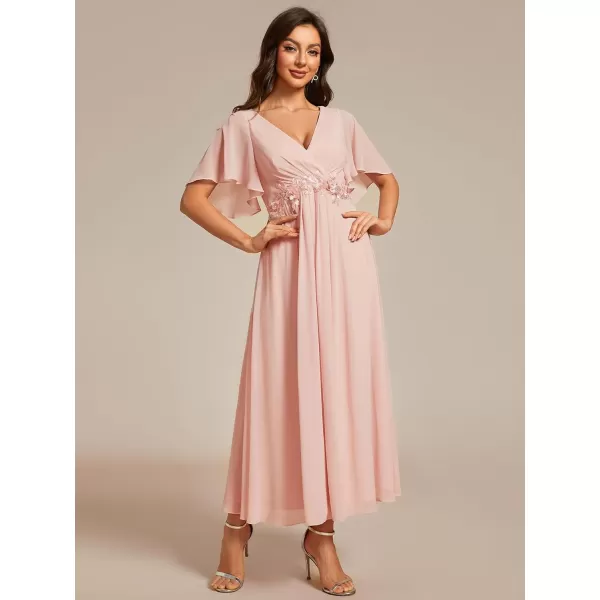 EverPretty Womens Cocktail Dresses V Neck ALine Elastic High Waist Wedding Guest Evening Party Maxi Dress 02093Pink