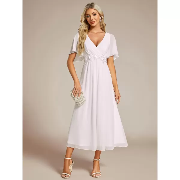 EverPretty Womens Cocktail Dresses V Neck ALine Elastic High Waist Wedding Guest Evening Party Maxi Dress 02093White