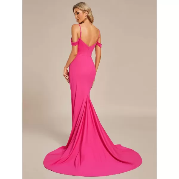 EverPretty Womens Cold Shoulder V Back Mermaid Long Summer Wedding Dresses 01708Hot Pink