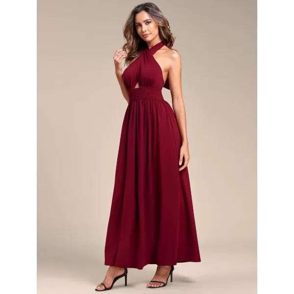 EverPretty Womens Convertible Halterneck Sleeveless Pleated ALine Tea Length Bridesmaid Dresses 01866Burgundy