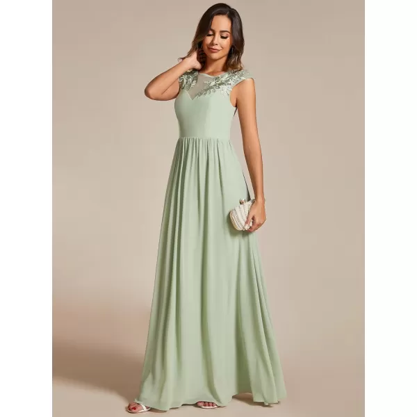 EverPretty Womens Crew Neck Cap Sleeve A Line Applique Maxi Formal Dresses 02087Mint Green