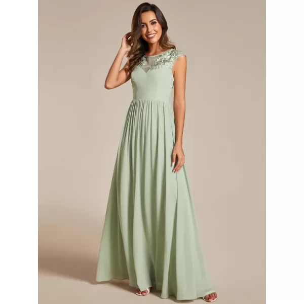 EverPretty Womens Crew Neck Cap Sleeve A Line Applique Maxi Formal Dresses 02087Mint Green