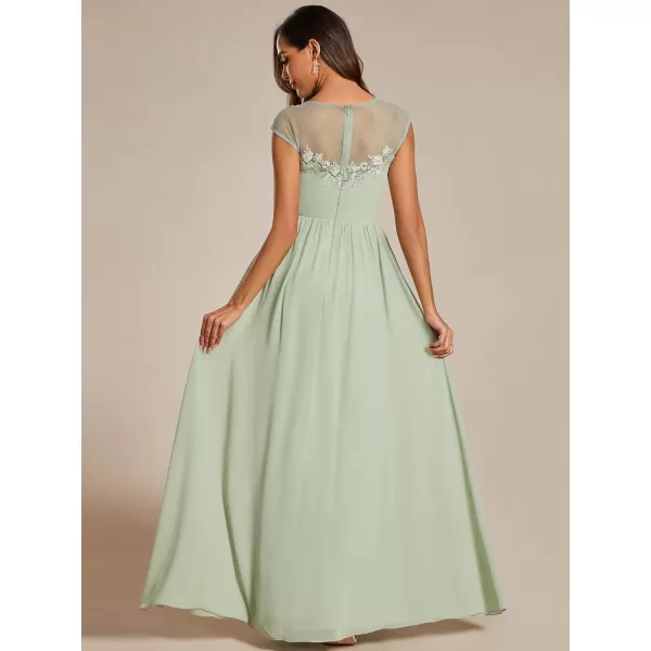 EverPretty Womens Crew Neck Cap Sleeve A Line Applique Maxi Formal Dresses 02087Mint Green