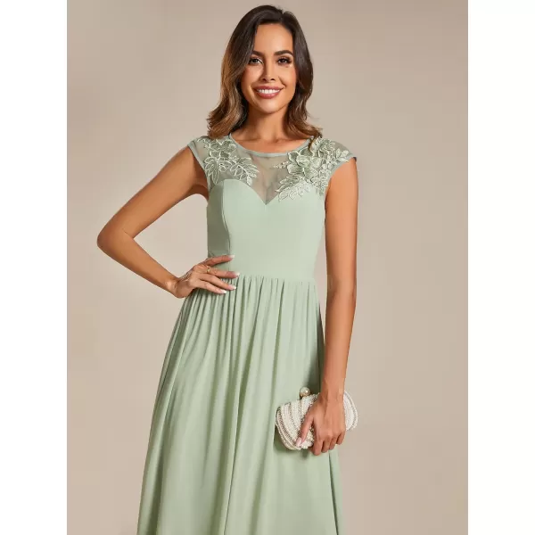 EverPretty Womens Crew Neck Cap Sleeve A Line Applique Maxi Formal Dresses 02087Mint Green