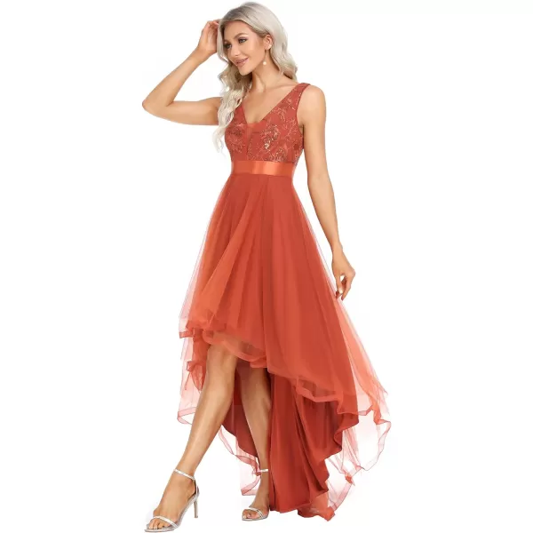 EverPretty Womens Crew Neck Pleated Waist Short Sleeve Wedding Guest Dress Chiffon Bridesmaid Dresses 00793Burnt Orange