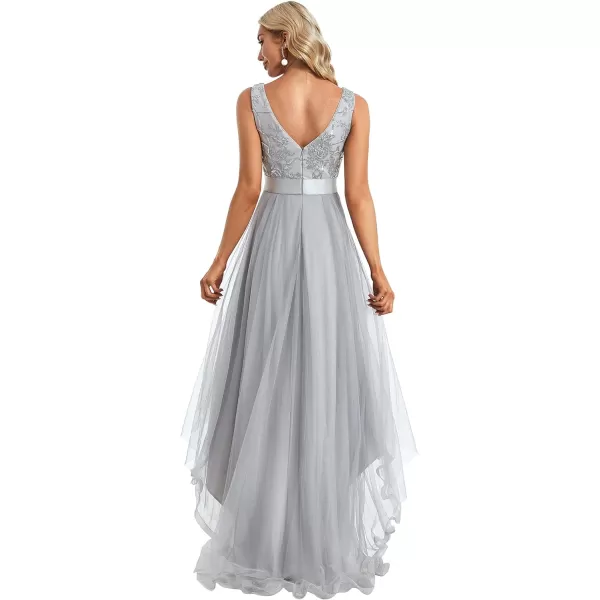 EverPretty Womens Crew Neck Pleated Waist Short Sleeve Wedding Guest Dress Chiffon Bridesmaid Dresses 00793Grey
