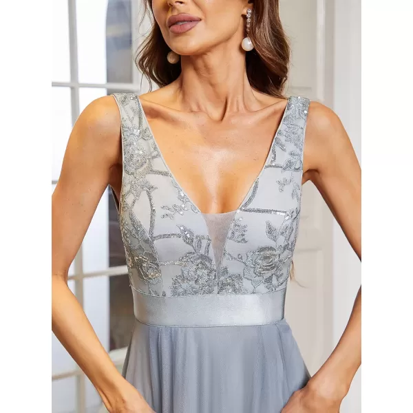 EverPretty Womens Crew Neck Pleated Waist Short Sleeve Wedding Guest Dress Chiffon Bridesmaid Dresses 00793Grey
