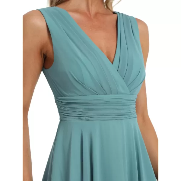 EverPretty Womens Crew Neck Pleated Waist Short Sleeve Wedding Guest Dress Chiffon Bridesmaid Dresses 03142Demin Blue