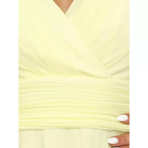 EverPretty Womens Crew Neck Pleated Waist Short Sleeve Wedding Guest Dress Chiffon Bridesmaid Dresses 03142Yellow