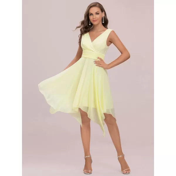 EverPretty Womens Crew Neck Pleated Waist Short Sleeve Wedding Guest Dress Chiffon Bridesmaid Dresses 03142Yellow