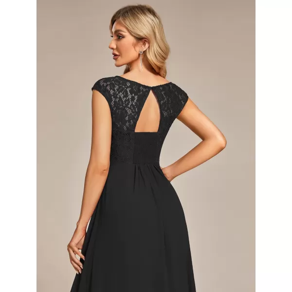 EverPretty Womens Crewneck Lace Cap Sleeve Pleated A Line Chiffon Bridesmaid Dresses 01745Black