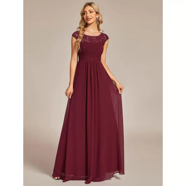 EverPretty Womens Crewneck Lace Cap Sleeve Pleated A Line Chiffon Bridesmaid Dresses 01745Burgundy