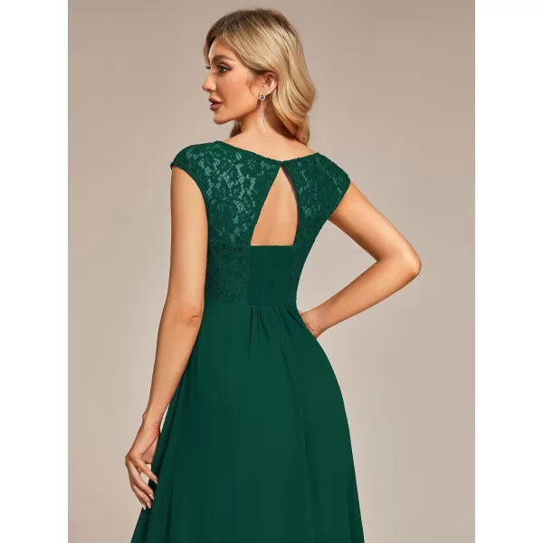 EverPretty Womens Crewneck Lace Cap Sleeve Pleated A Line Chiffon Bridesmaid Dresses 01745Dark Green