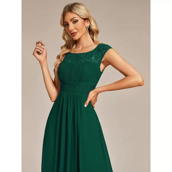 EverPretty Womens Crewneck Lace Cap Sleeve Pleated A Line Chiffon Bridesmaid Dresses 01745Dark Green