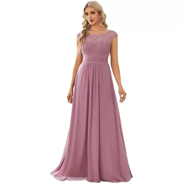 EverPretty Womens Crewneck Lace Cap Sleeve Pleated A Line Chiffon Bridesmaid Dresses 01745Orchid