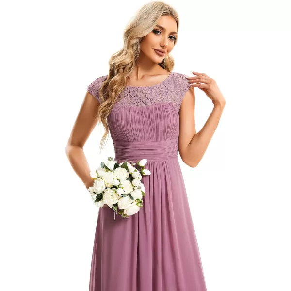 EverPretty Womens Crewneck Lace Cap Sleeve Pleated A Line Chiffon Bridesmaid Dresses 01745Orchid