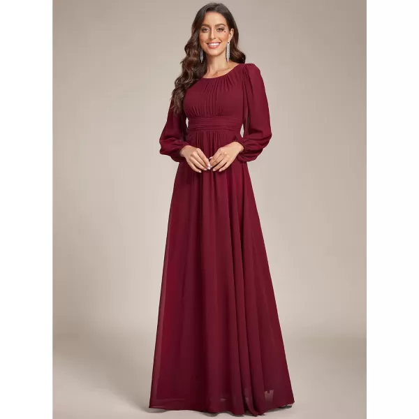 EverPretty Womens Crewneck Lantern Sleeve ALine Chiffon Maxi Formal Dress 0106BBurgundy