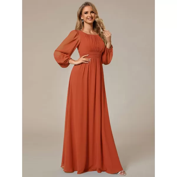 EverPretty Womens Crewneck Lantern Sleeve ALine Chiffon Maxi Formal Dress 0106BBurnt Orange