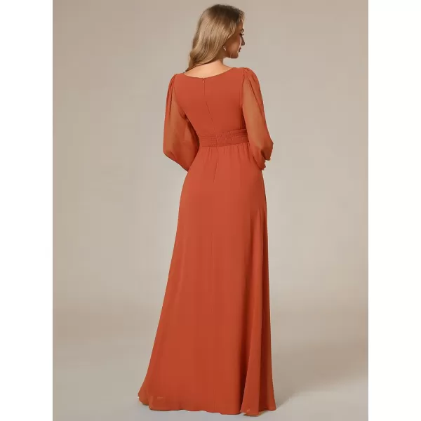 EverPretty Womens Crewneck Lantern Sleeve ALine Chiffon Maxi Formal Dress 0106BBurnt Orange