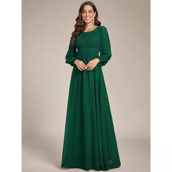 EverPretty Womens Crewneck Lantern Sleeve ALine Chiffon Maxi Formal Dress 0106BDark Green