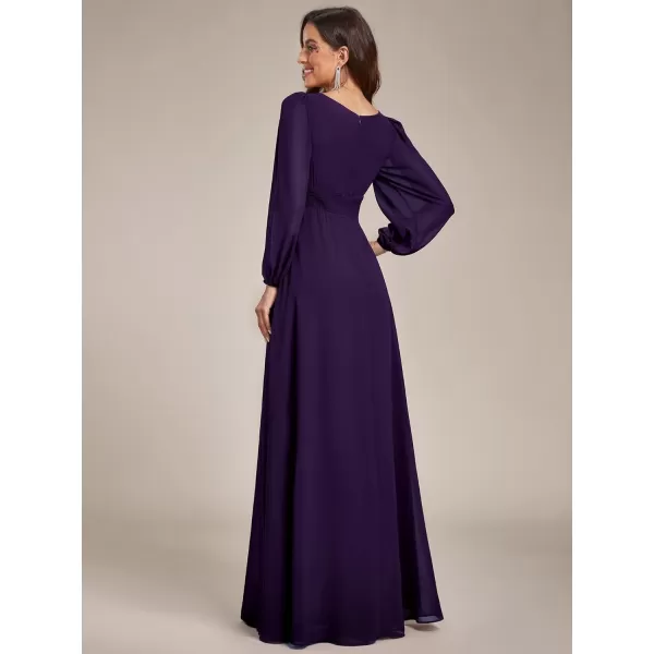 EverPretty Womens Crewneck Lantern Sleeve ALine Chiffon Maxi Formal Dress 0106BDeep Purple