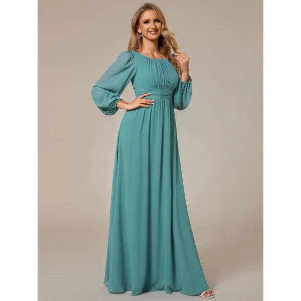 EverPretty Womens Crewneck Lantern Sleeve ALine Chiffon Maxi Formal Dress 0106BDusty Blue