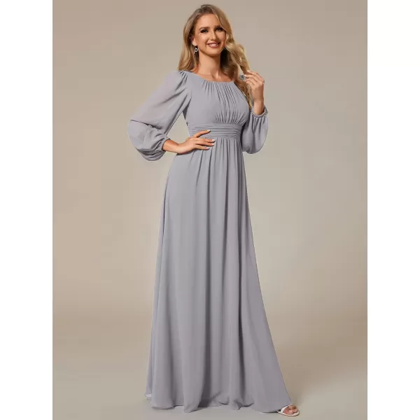 EverPretty Womens Crewneck Lantern Sleeve ALine Chiffon Maxi Formal Dress 0106BGrey