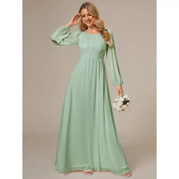 EverPretty Womens Crewneck Lantern Sleeve ALine Chiffon Maxi Formal Dress 0106BMint Green