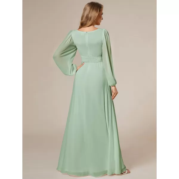 EverPretty Womens Crewneck Lantern Sleeve ALine Chiffon Maxi Formal Dress 0106BMint Green