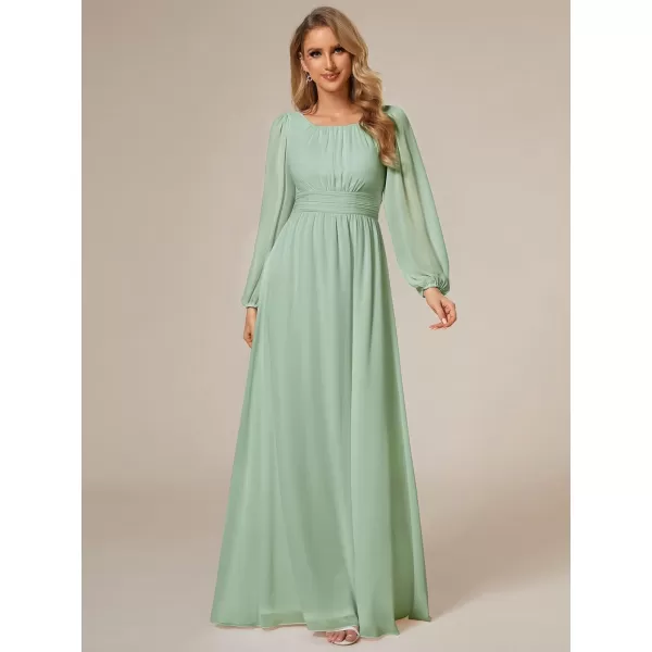 EverPretty Womens Crewneck Lantern Sleeve ALine Chiffon Maxi Formal Dress 0106BMint Green