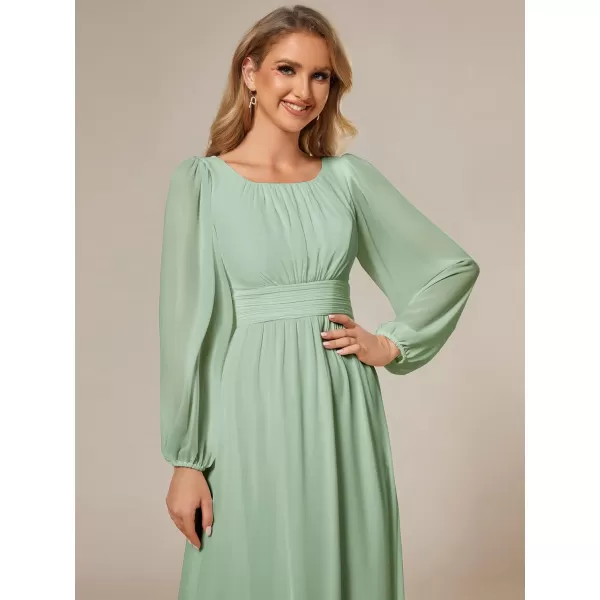 EverPretty Womens Crewneck Lantern Sleeve ALine Chiffon Maxi Formal Dress 0106BMint Green