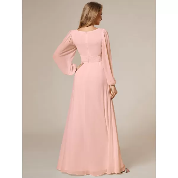 EverPretty Womens Crewneck Lantern Sleeve ALine Chiffon Maxi Formal Dress 0106BPink