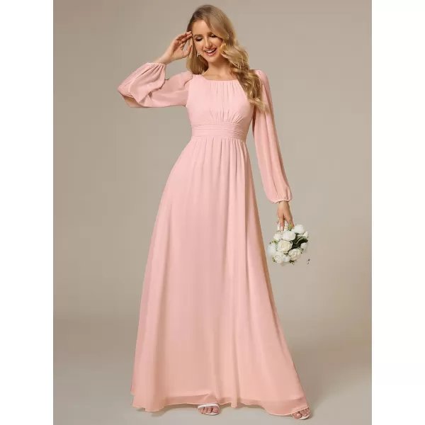 EverPretty Womens Crewneck Lantern Sleeve ALine Chiffon Maxi Formal Dress 0106BPink