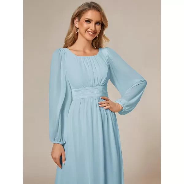 EverPretty Womens Crewneck Lantern Sleeve ALine Chiffon Maxi Formal Dress 0106BSky Blue