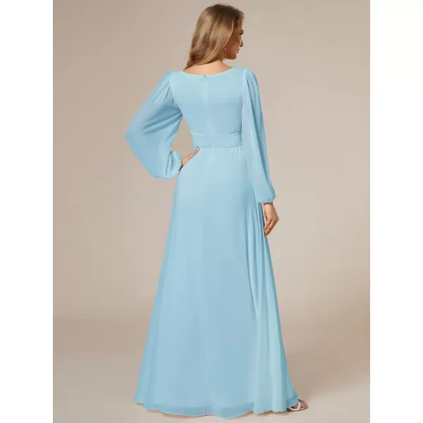 EverPretty Womens Crewneck Lantern Sleeve ALine Chiffon Maxi Formal Dress 0106BSky Blue