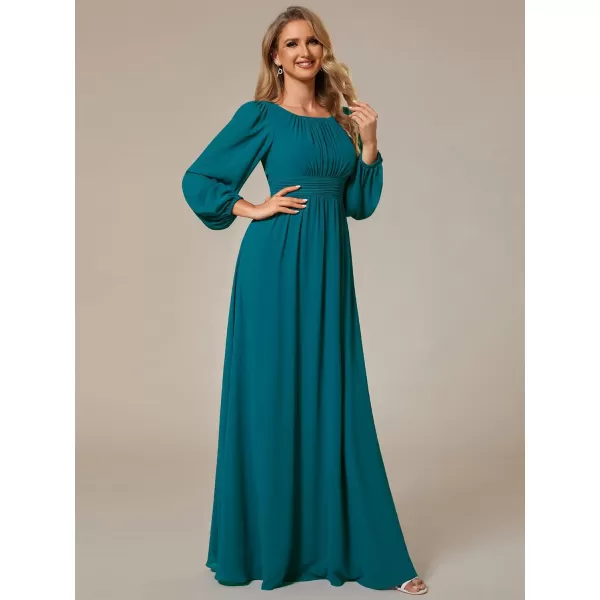 EverPretty Womens Crewneck Lantern Sleeve ALine Chiffon Maxi Formal Dress 0106BTeal