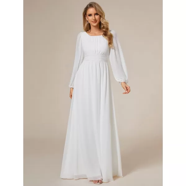 EverPretty Womens Crewneck Lantern Sleeve ALine Chiffon Maxi Formal Dress 0106BWhite