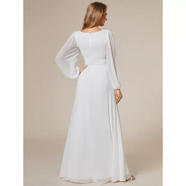EverPretty Womens Crewneck Lantern Sleeve ALine Chiffon Maxi Formal Dress 0106BWhite
