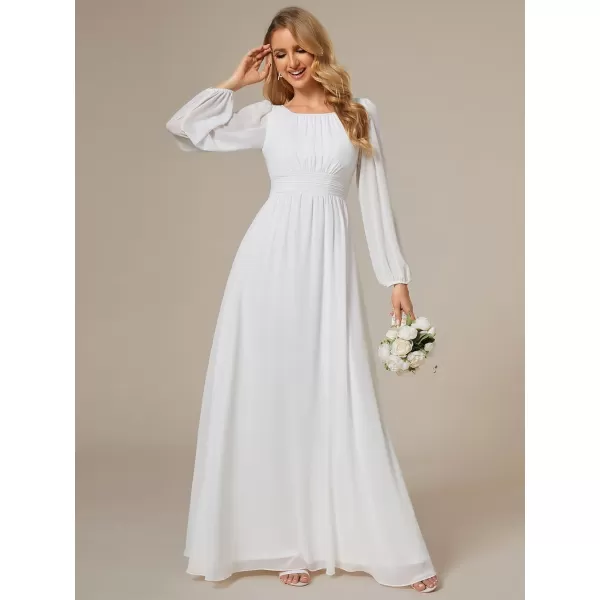 EverPretty Womens Crewneck Lantern Sleeve ALine Chiffon Maxi Formal Dress 0106BWhite