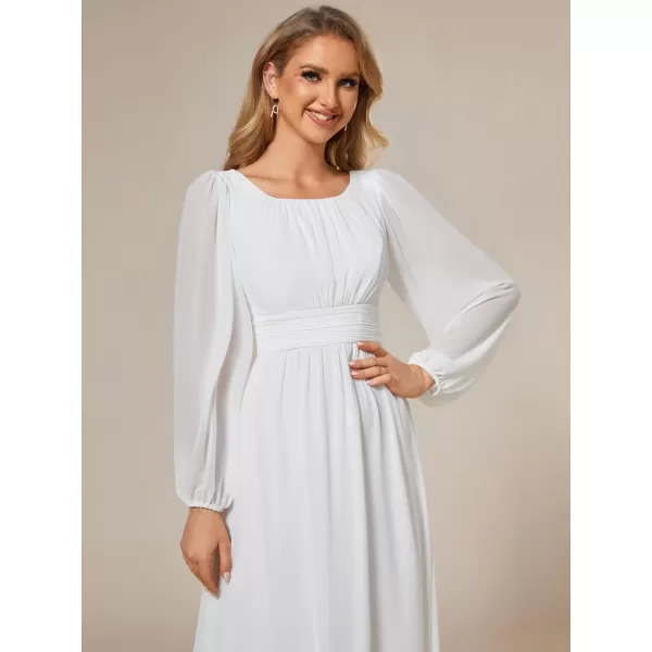 EverPretty Womens Crewneck Lantern Sleeve ALine Chiffon Maxi Formal Dress 0106BWhite