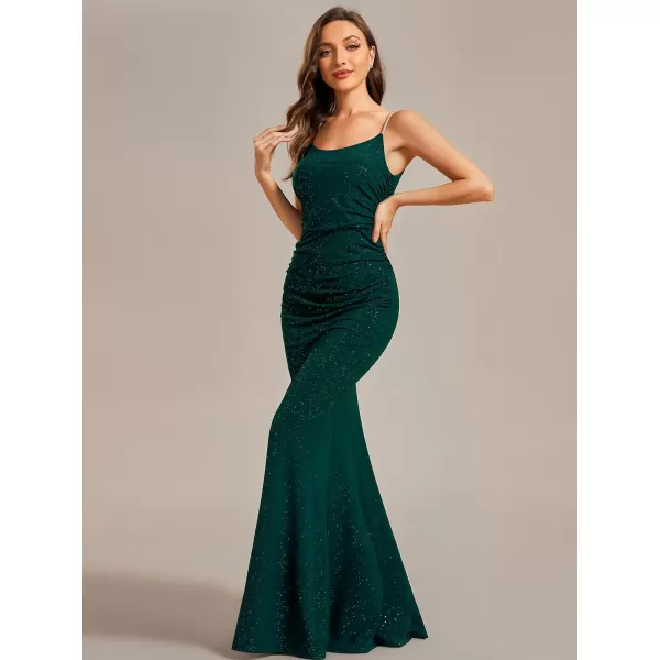 EverPretty Womens Crystal Spaghetti Strap Scoop Neck Glitter Bodycon Mermaid Evening Dress 01945Dark Green