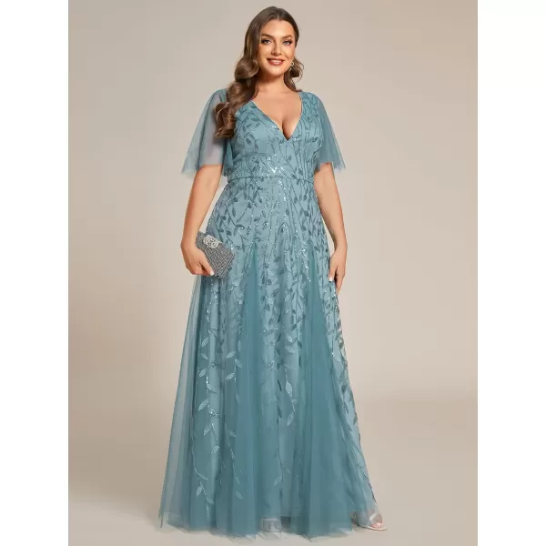 EverPretty Womens Curvy V Neck Long Ruffle Sleeves Plus Size Sequin Cocktail Dresses Dusty Blue US24EverPretty Womens Curvy V Neck Long Ruffle Sleeves Plus Size Sequin Cocktail Dresses Dusty Blue US24