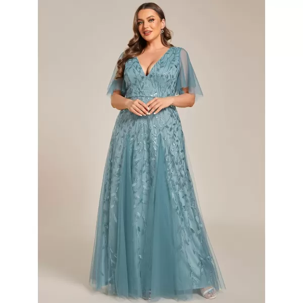 EverPretty Womens Curvy V Neck Long Ruffle Sleeves Plus Size Sequin Cocktail Dresses Dusty Blue US24EverPretty Womens Curvy V Neck Long Ruffle Sleeves Plus Size Sequin Cocktail Dresses Dusty Blue US24