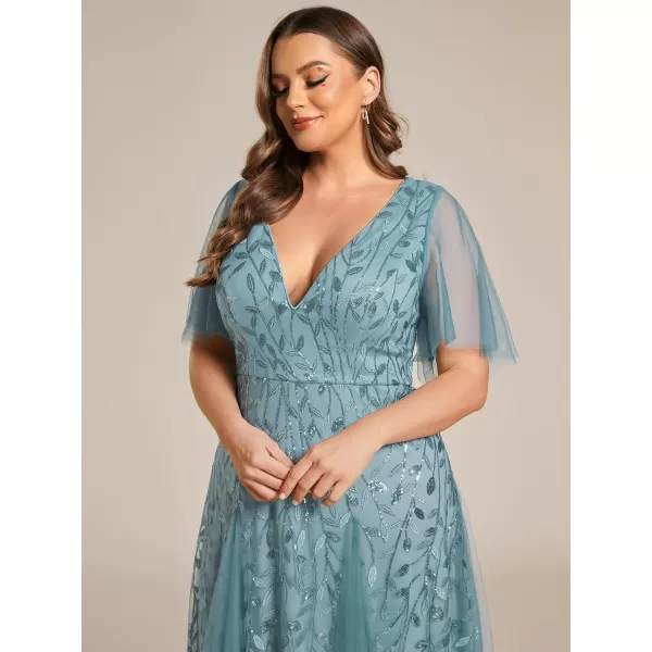 EverPretty Womens Curvy V Neck Long Ruffle Sleeves Plus Size Sequin Cocktail Dresses Dusty Blue US24EverPretty Womens Curvy V Neck Long Ruffle Sleeves Plus Size Sequin Cocktail Dresses Dusty Blue US24