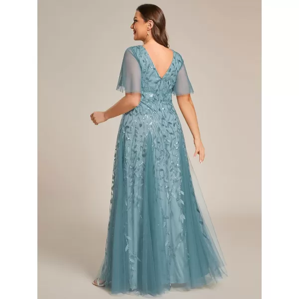 EverPretty Womens Curvy V Neck Long Ruffle Sleeves Plus Size Sequin Cocktail Dresses Dusty Blue US24EverPretty Womens Curvy V Neck Long Ruffle Sleeves Plus Size Sequin Cocktail Dresses Dusty Blue US24