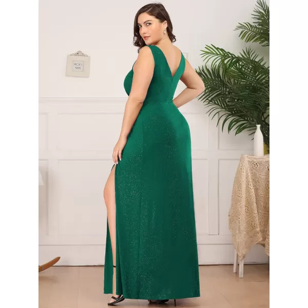 EverPretty Womens Custom Glitter VNeck Ruched Side Slit Evening Dresses 07506Adark Green