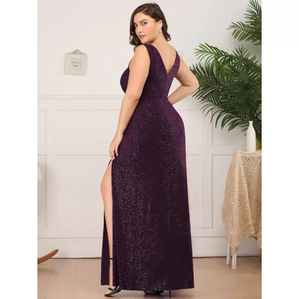 EverPretty Womens Custom Glitter VNeck Ruched Side Slit Evening Dresses 07506Adark Purple