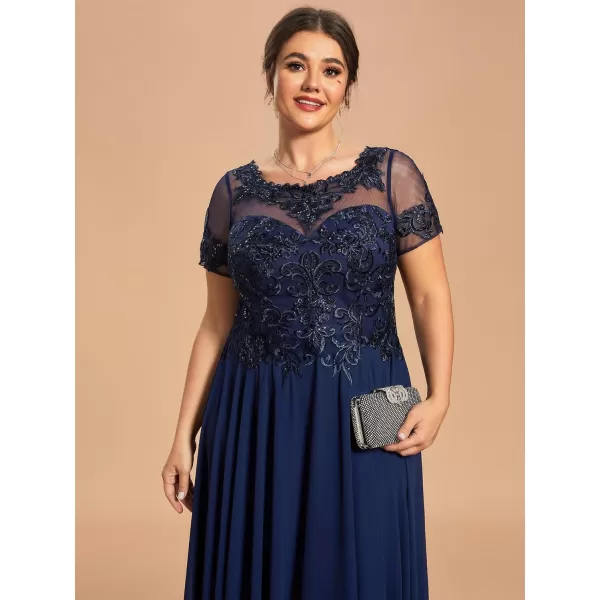 EverPretty Womens Custom Round Neck Embroidered SeeThrough Mother of The Bride Dress 01851PZNavy Blue