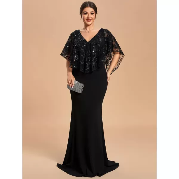 EverPretty Womens Custom V Neck Sequin Embroidered SeeThrough Mermaid Evening Dress with Shawl 01798PZBlack
